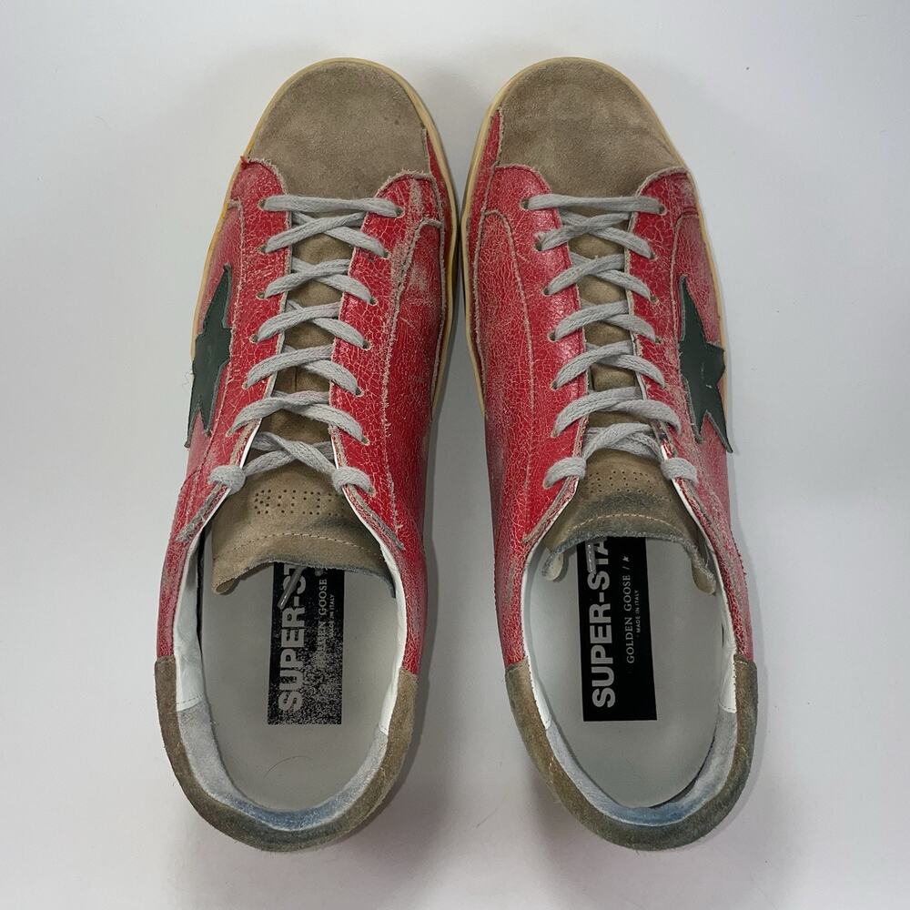 Golden Goose Super-Star Red Leather Sneakers Mens Size 42 Distressed Italy GGDB - Picture 5 of 11
